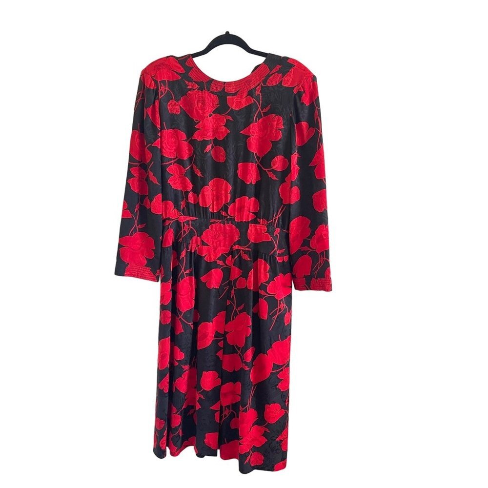 Vintage 100% Silk Red Roses Full Length Valentine's Day Dress‎